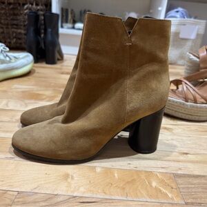 Brown Suede Ankle Boots with Black Heels